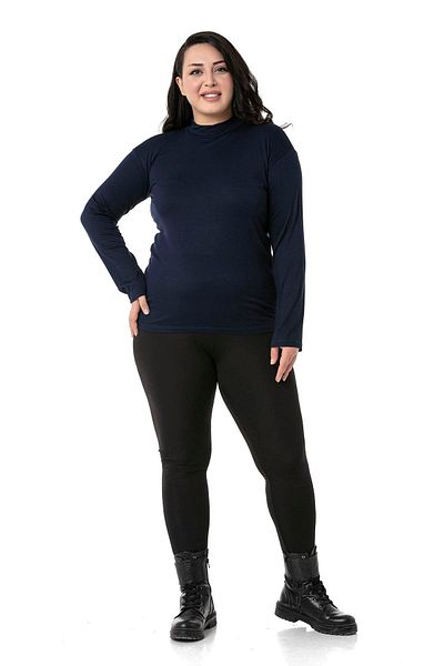 DISENTIS MODEST Large Size Half Fisherman Long Sleeve Viscose Navy Blue Body
