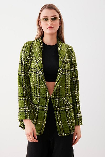 Vitrin Long Collar Detailed Patterned Jacket