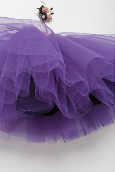 Milangel Kız Çocuk Mor Tütü Etekli Pamuk Penye Astarlı Baskılı Etekli Ikili Takım-kuromi