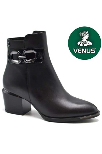 Venüs Rani Hakiki Deri Topuklu Ortopedik Kadın Bot SİYAH