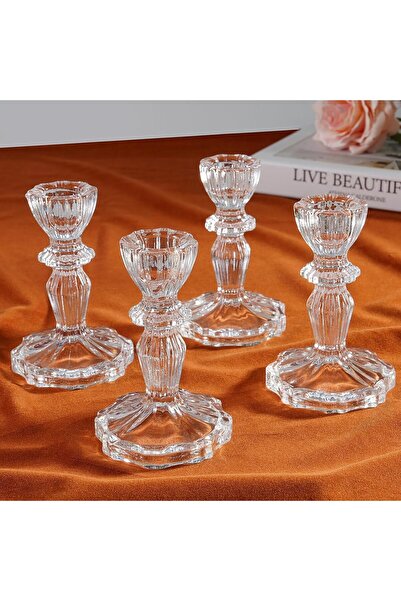 Home Zone مجموعة من 4 حاملات شموع زجاجية شفافة بارتفاع 11 سم.