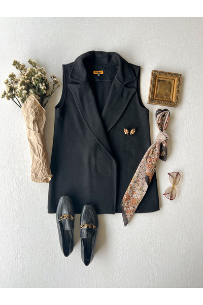 KÜÇÜĞÜM BUTİK Black Color Stamped Long Vest