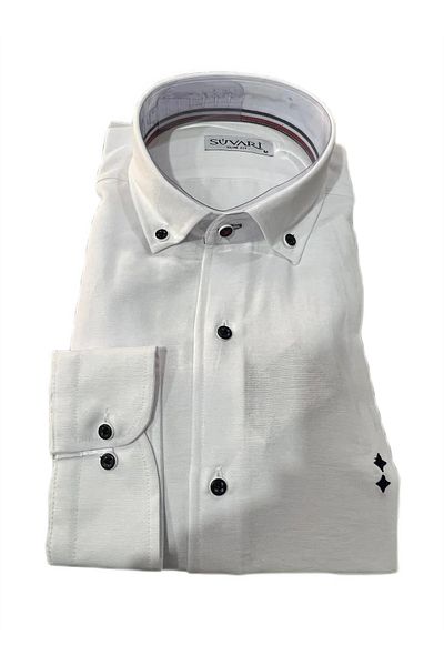 SÜVARİ Βαμβακερό πουκάμισο Slim Fit - Κουμπί πέτο και λεπτομέρεια Armure