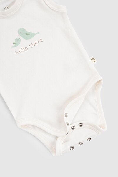 Little Gusto 2-Piece Organic Cotton Snap Fastener Twig Ecru Baby Undershirt Set