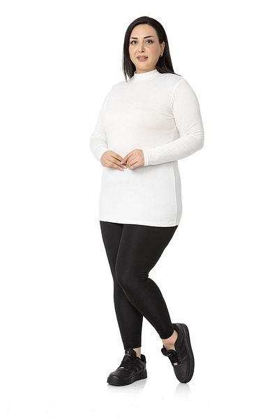 DISENTIS MODEST Large Size Half Fisherman Long Sleeve Viscose Ecru Body