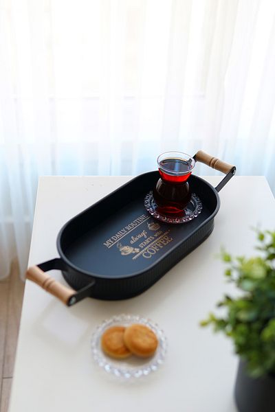 EVLE Metal Tray with Wooden Handles 29 X 15 cm