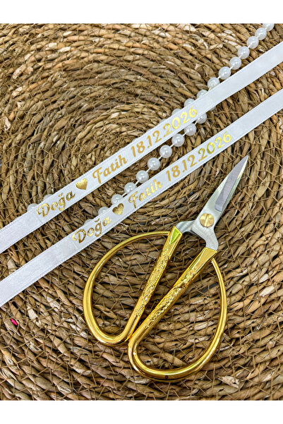 imzatasarım Dökülmeyen İncili Gold Baskılı İsimli Söz ve Nişan Kurdelesi Krem...