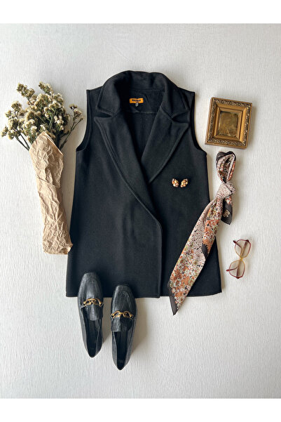 KÜÇÜĞÜM BUTİK Black Color Stamped Long Vest