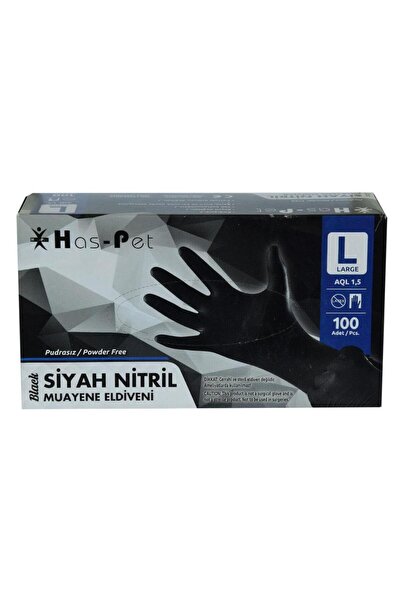 Has-Pet Powderless Black Nitrile Gloves Large Size (L) 100 Pieces