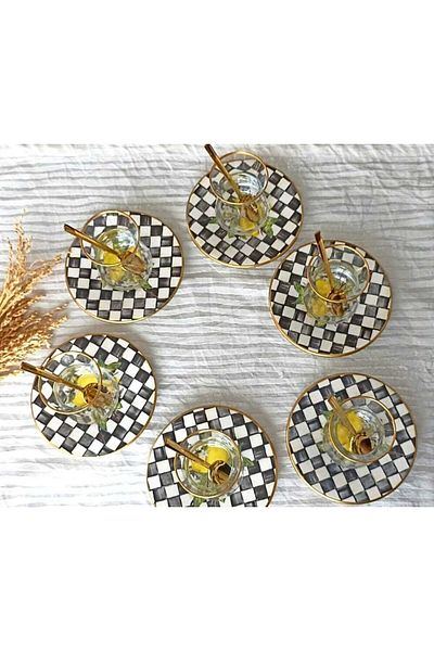 Miss Betty Lemon 12 Piece Checkerboard Stonaware Tea Set Breakfast Presentation Plate