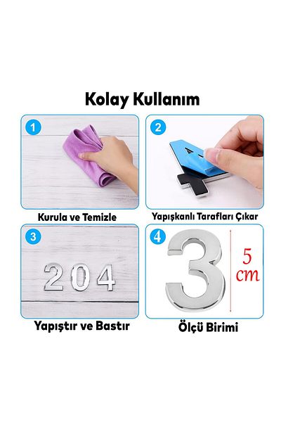 Badem10 Cromat Colorat 50 mm Ușă Număr - 3 Numere Dimensiune Mică Numere Adezive 1 Buc