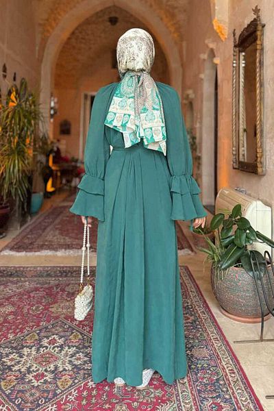 Bym Fashion Emerald 3925 Model Ruffle Sleeve Detail Dress