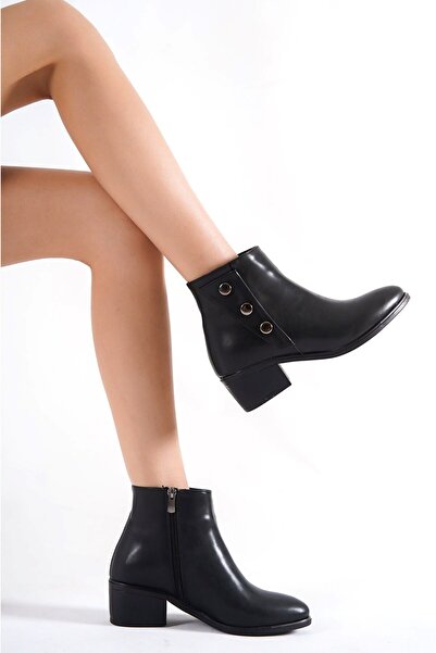 Sapin Kadın Topuklu Fermuarlı Siyah Bot 69543