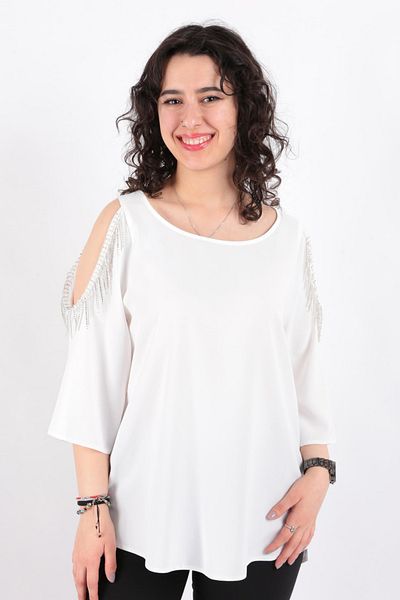 AYHAN 81832 Γυναικεία φούντα ώμου Χαμηλή μπλούζα με φαρδύ γιακά