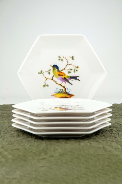 Bursa Porselen Dekor Birds Singing 6 Pieces Porcelain Cake Plate