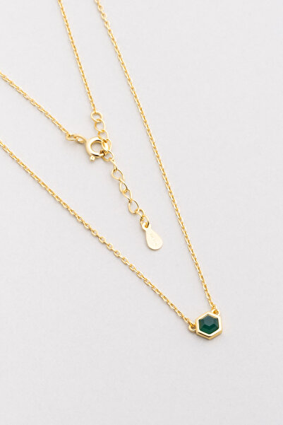 So CHIC... Kalsedon Masalı 18 Ayar Sarı Altın Kaplama 45 Cm Gümüş Kolye