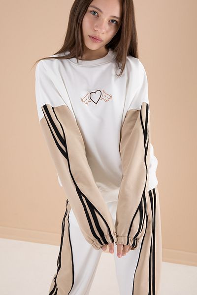 Cansın Mini 2-Piece Ecru Stripe Suit for Girl - 20103