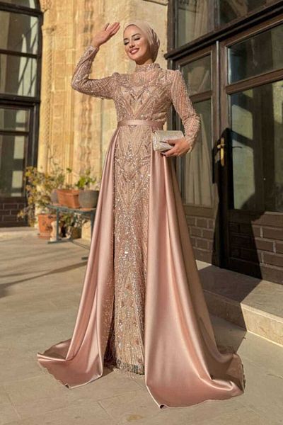 Bym Fashion 7025 Model - Gold Evening Dress with Tail Detail