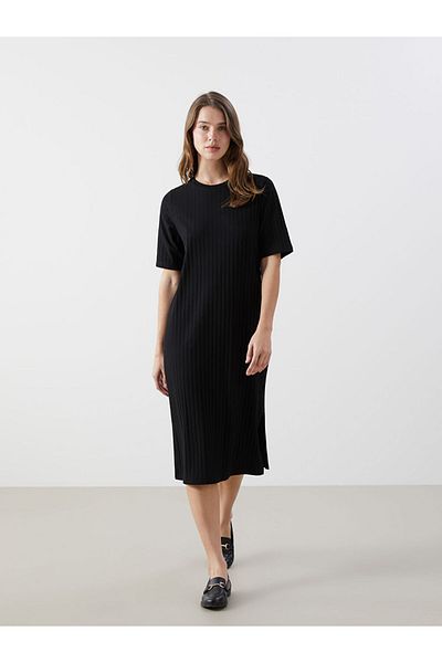 LC Waikiki Γυναικείο φόρεμα LCW Comfort Μαύρο Ποδηλατικό Λαιμόκοψη