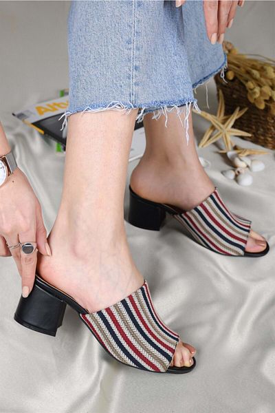 Kids Club Shoes Feles Γυναικείες Παντόφλες με τακούνι ΜΑΥΡΟ-ΜΠΕΖ