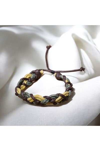 etniko Hand Knitted Rope Bracelet Carrying the Colors of Nature Brown-Yellow-Green