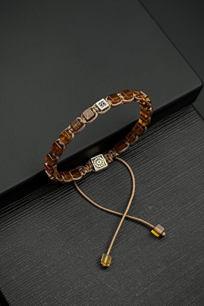 FRNCH Kehribar Doğal Taşlı Zirkon Parçalı Kahverengi Erkek Bileklik FRJ12406-...