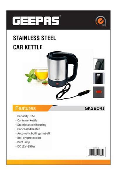 Geepas 12V Stainless steel Car Kettle- Water Heater for Caravans- 500ml
