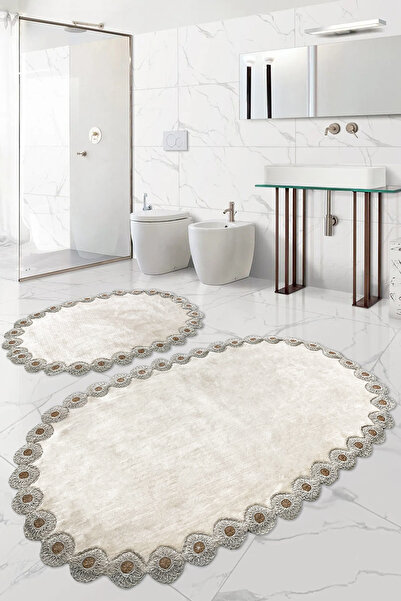 Teksev Gülruba Oval Mink Dowry Δαντελωτό Σετ 2 Χαλάκια Μπάνιου - Τουαλέτα με ...