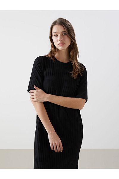 LC Waikiki Γυναικείο φόρεμα LCW Comfort Μαύρο Ποδηλατικό Λαιμόκοψη