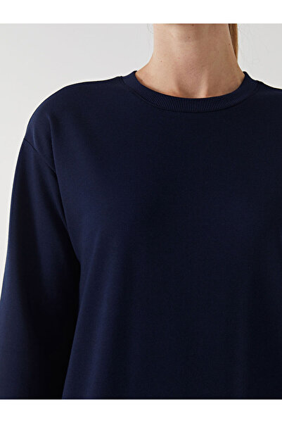 LC Waikiki LCW Modest Lacivert Bisiklet Yaka Kadın Sweat Elbise