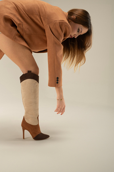 AYAKKABI PRENSİ Ten-taba Ve Acik Kahve Süet Suet Kadın Çizme, Topuklu Çizme