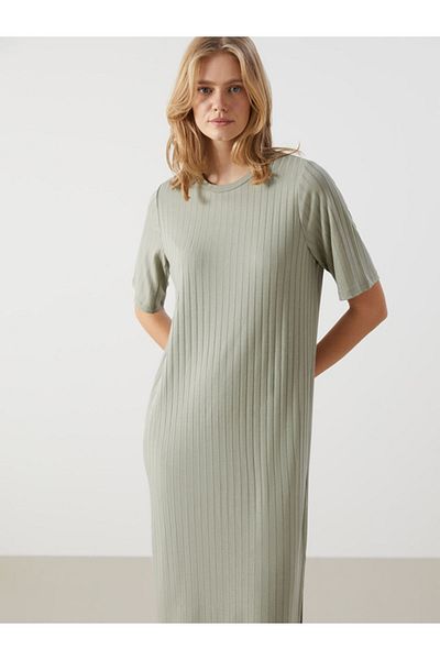 LC Waikiki Γυναικείο φόρεμα LCW Comfort Green Crew με υφή