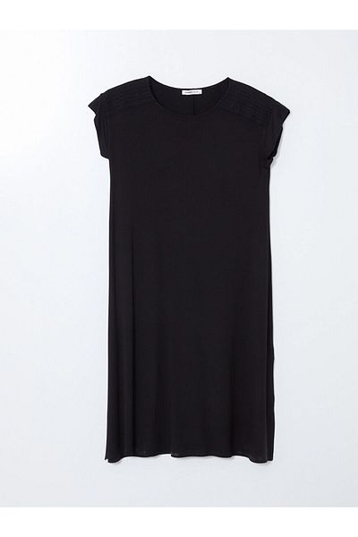 LC Waikiki Lcw Grace Black Crew Neck Lace Detail Women's Dress