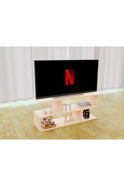 Mahmayi Modern TV Stand and Coffee Table with 2 Tier Storage Shelf, Monitor Stand for Home-OAK MELAMINE