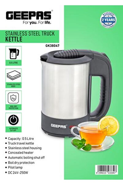 Geepas Stainless Steel Truck Kettle with 0.5L Capacity | Dry Boil & Overheating Protection