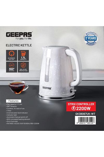 Geepas 1.7 L Electric Kettle- Boil Dry Protection and Automatic Cut-Off/  Strix Controller 2200 W