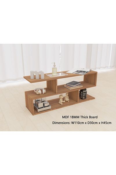 Mahmayi Modern TV Stand and Coffee Table with 2 Tier Storage Shelf, Stand for Home-NATURAL DIJON WALNUT