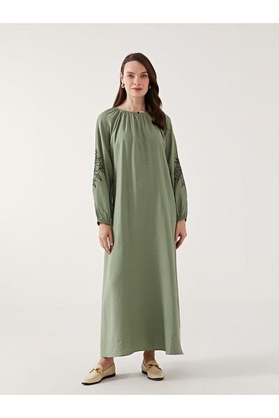 LC Waikiki Rochie de damă LCW Grace verde cu decolteu cu broderie florală