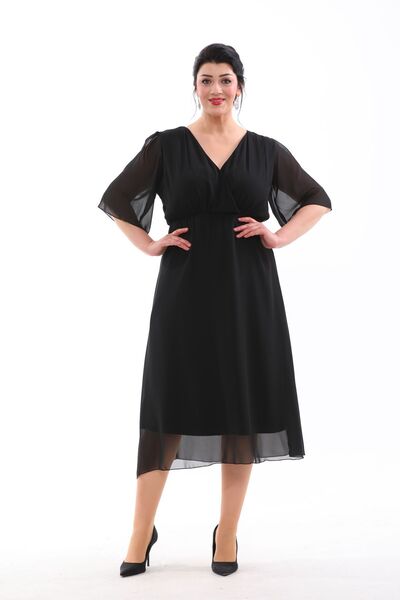 IŞILTI Rochie de seara din sifon cu decolteu dublu, marime mare - maneca scur...