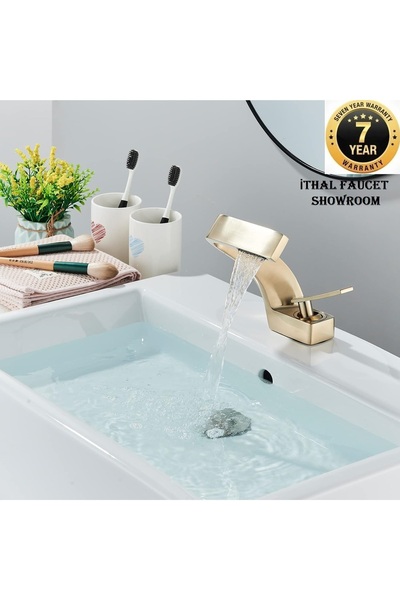 OEM Banyo Lavabo Bataryası Mat Gold Renk Şelale Yeni Tasarım 7 Yıl Garantili ...