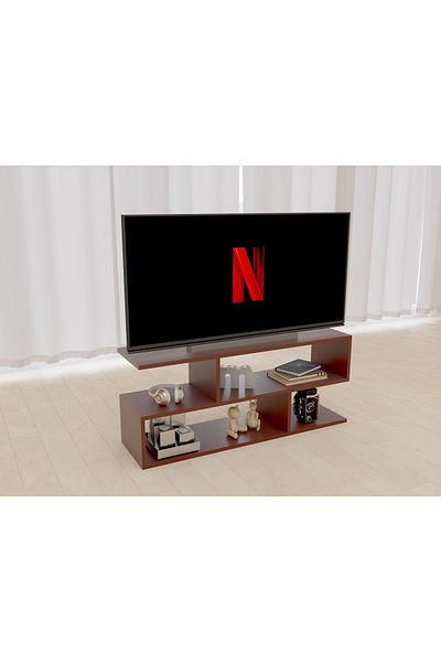 Mahmayi Modern TV Stand and Coffee Table with 2 Tier Storage Shelf, Monitor Stand for Home-APPLE CHERRY