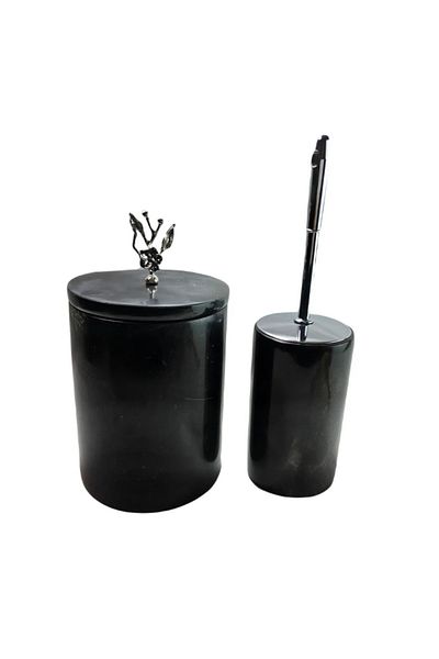 ege gross Black Marble Trash Can/Brush Set