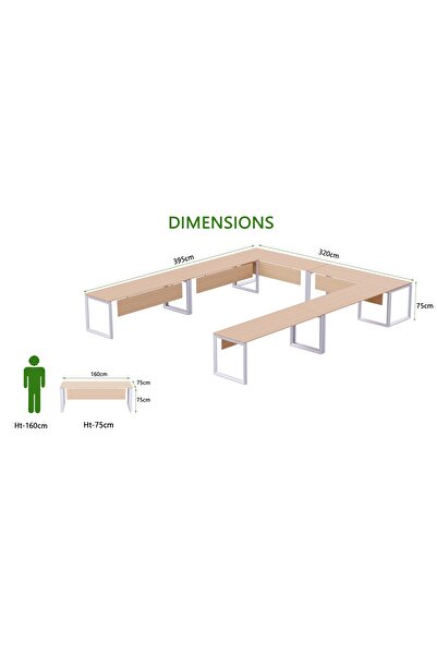 Mahmayi Vorm 136-16 U-Shaped Conference Meeting Table for Office 12 Person Capacity-Oak