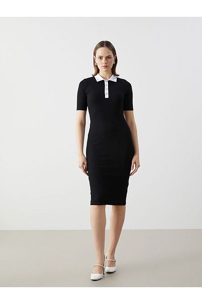 LC Waikiki Γυναικείο φόρεμα LCW Comfort Μαύρο Πουκάμισο με γιακά