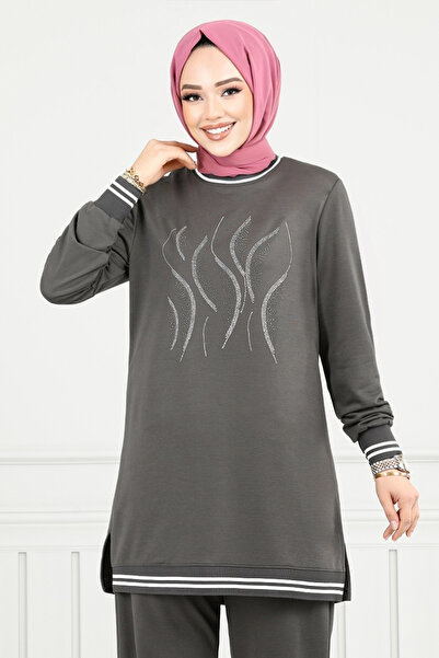 ModaMerve Anthracite Stone Detailed Double Set - 9116Pl940-M