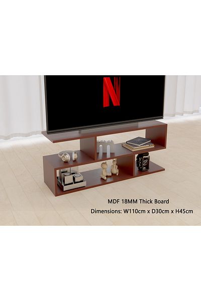 Mahmayi Modern TV Stand and Coffee Table with 2 Tier Storage Shelf, Monitor Stand for Home-APPLE CHERRY