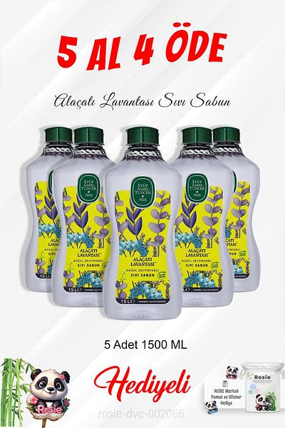 Eyüp Sabri Tuncer Alaçatı Lavanta Liquid Soap 1.5 L 5 Pay for 4 Charges 4 Money Rosie Cotton