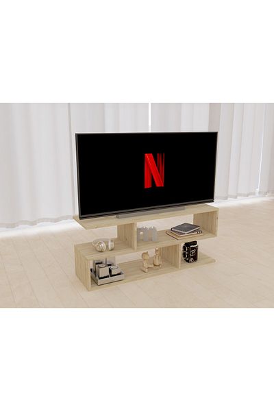 Mahmayi Modern TV Stand and Coffee Table with 2 Tier Storage Shelf, Monitor Stand for Home-NATURAL DAVOS OAK