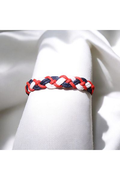 etniko Hand Knitted String Bracelet Carrying the Colors of Nature Red - White - Dark Blue