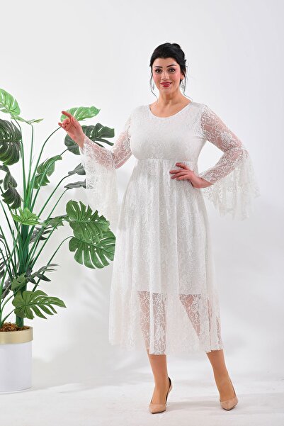 IŞILTI Dantela decolteu cu maneca Valon Rochie SBiyie Marime Plus 3103 - Roch...